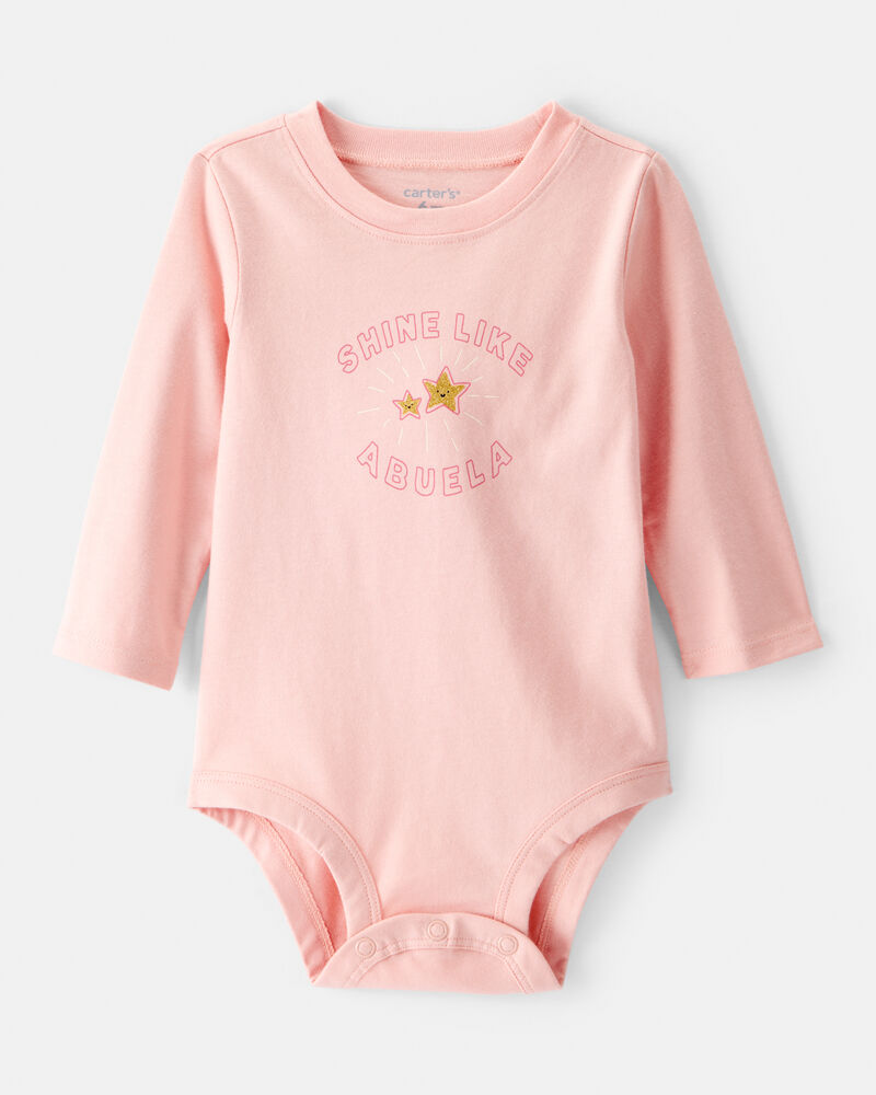 Baby Girl Shine Like Abuela Cotton Long-Sleeve Graphic Bodysuit - Pink, image 1 of 3 slides