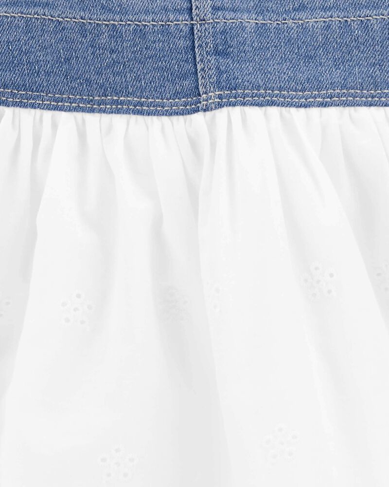 Toddler Denim Eyelet Jumper Dress, image 3 of 4 slides