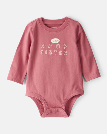 Baby Girl Sweetest Baby Sister Cotton Long-Sleeve Graphic Bodysuit - Pink, 