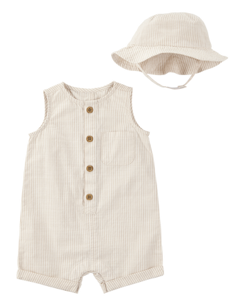 Baby Striped Cotton Outfit Set - Tan, 