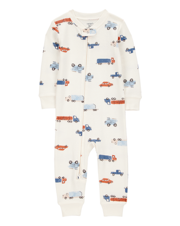 Toddler Boy 1-Piece Cars 100% Snug Fit Cotton Footless Pajamas - Ivory, 