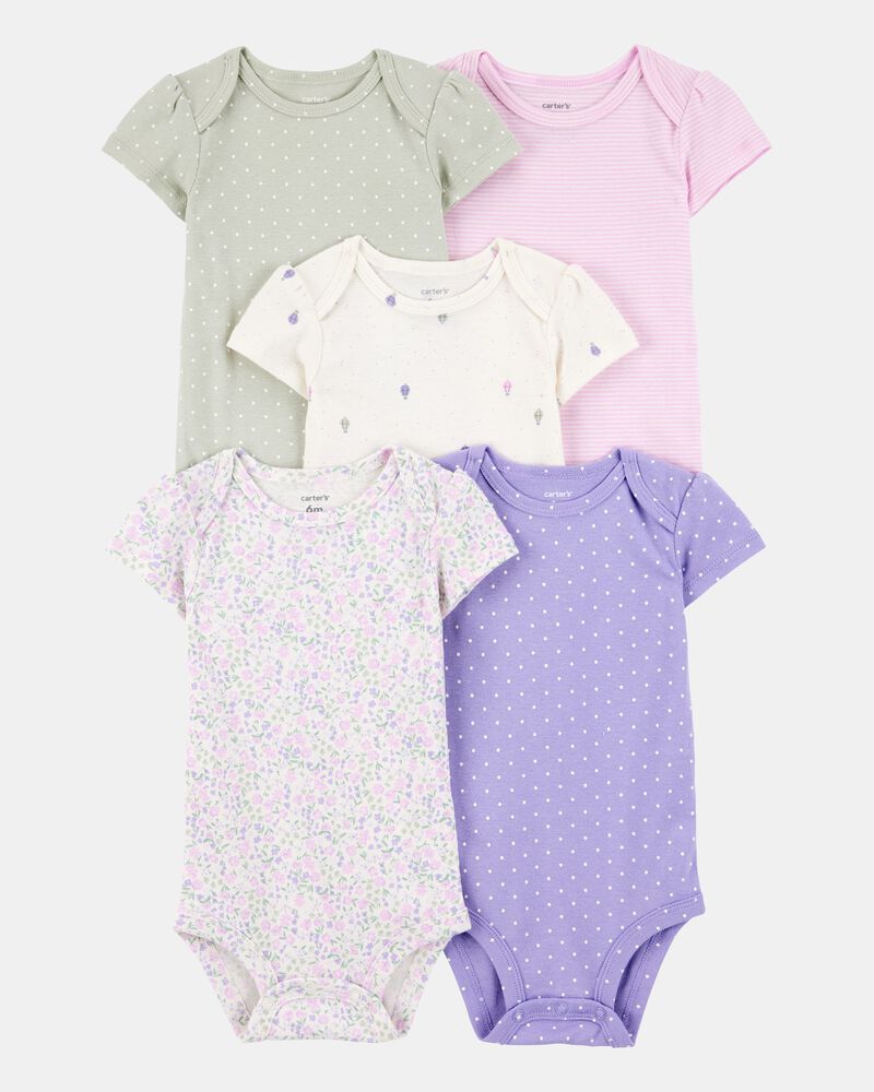 Baby Girl 5-Pack Floral Polka Dot Short-Sleeve Bodysuits, image 1 of 7 slides