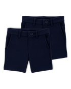 Toddler 2-Pack Ponte Knit Uniform Shorts - Navy, image 1 of 6 slides