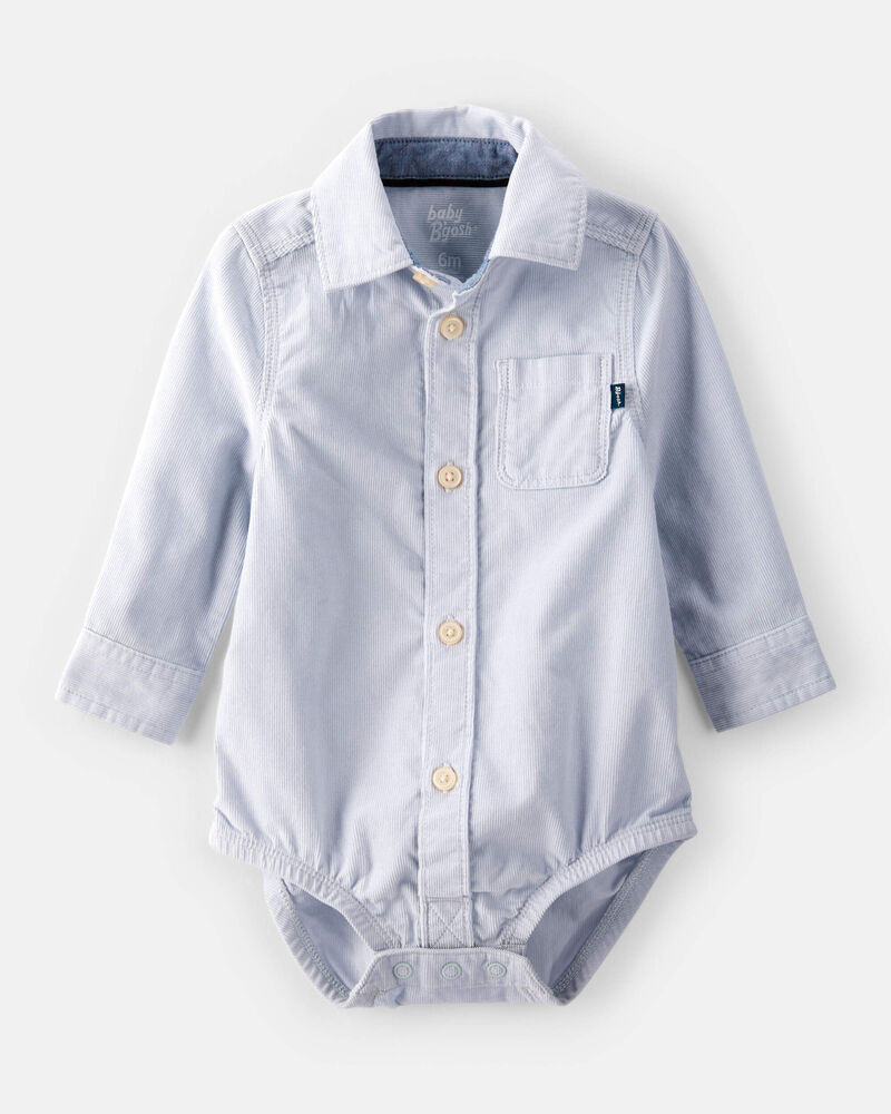 Baby Boy Corduroy Long-Sleeve Button-Down Bodysuit - Blue, image 1 of 4 slides