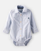 Baby Boy Corduroy Long-Sleeve Button-Down Bodysuit - Blue, image 1 of 4 slides