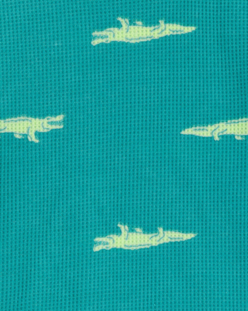 Toddler Boy Alligator Print Loose Fit Waffle Knit 2-Piece Pajamas - Green, image 2 of 3 slides