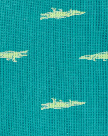Toddler Boy Alligator Print Loose Fit Waffle Knit 2-Piece Pajamas - Green, 