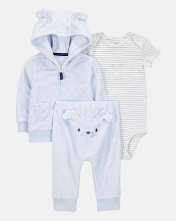 Baby 3-Piece Dog Little Cardigan Set - Blue, 
