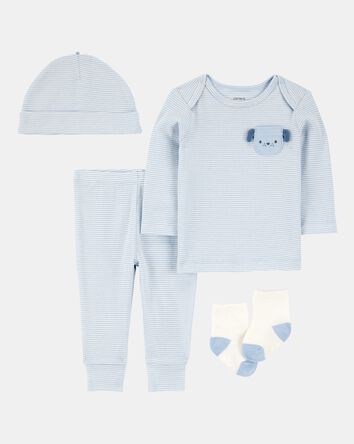 Baby 4-Piece Puppy Print Outfit Set - Blue, 