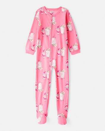 Girls Movie Print Fleece Long-Sleeve Zip-Up 1-Piece Pajamas - Pink, 