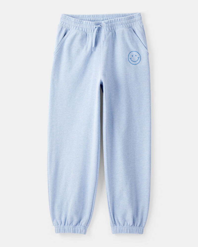 Girls 2-Piece Smiley Face Pullover Sweatshirt & Joggers Set - Blue, image 4 of 6 slides
