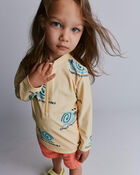 Toddler Half-Zip Long-Sleeve Rashguard in Snail Print- Yellow, image 1 of 6 slides