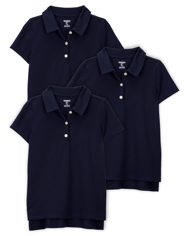 Kid 3-Pack Pique Uniform Polo Shirts - Navy, image 1 of 3 slides