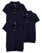 Kid 3-Pack Pique Uniform Polo Shirts - Navy, image 1 of 3 slides