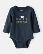 Baby Boy Sweetest Baby Brother Cotton Long-Sleeve Graphic Bodysuit - Navy Blue, image 1 of 3 slides