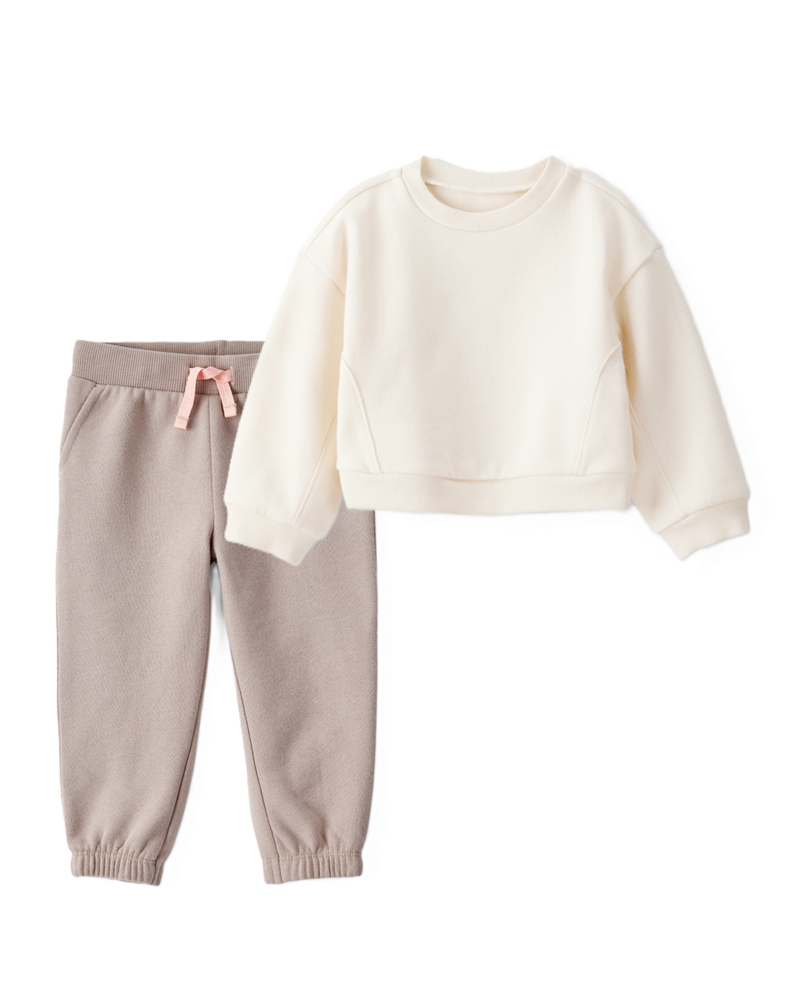Baby Girl 2-Piece DayDream Fleece Pullover Sweatshirt & Joggers Set - White/Brown, image 1 of 6 slides