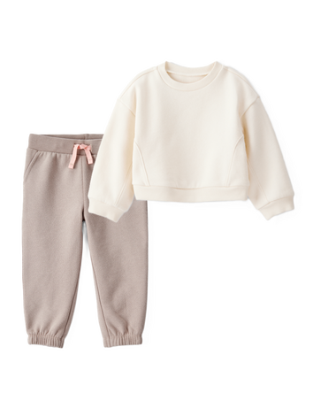 Baby Girl 2-Piece DayDream Fleece Pullover Sweatshirt & Joggers Set - White/Brown, 