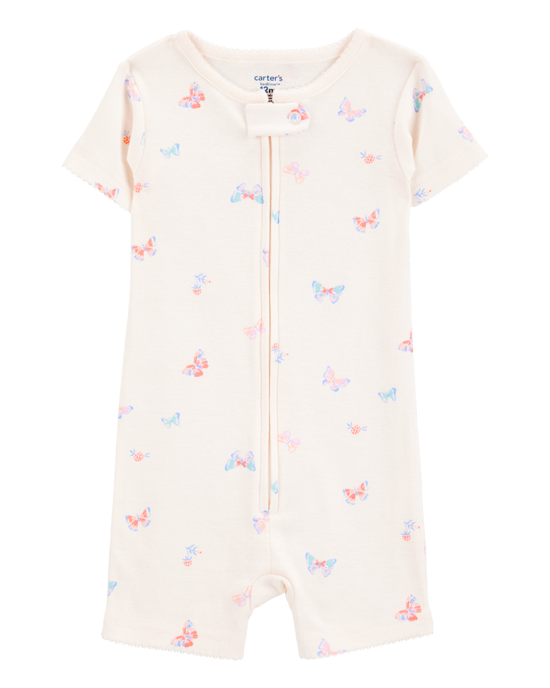 Baby Girl 1-Piece Butterfly 100% Snug Fit Cotton Romper Pajamas - Ivory, image 1 of 3 slides