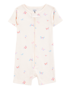 Baby Girl 1-Piece Butterfly 100% Snug Fit Cotton Romper Pajamas - Ivory, image 1 of 3 slides