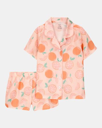 Girls Orange Print Loose Fit 2-Piece Pajamas - Orange, 