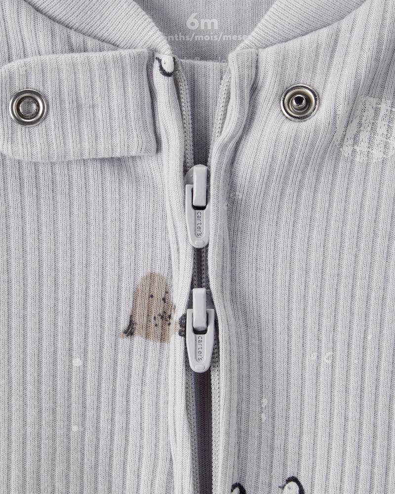 Baby Penguin Print Cotton Long-Sleeve Sleep & Play Pajamas - Grey, image 2 of 4 slides