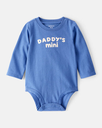 Baby Boy "Daddy's Mini" Cotton Long-Sleeve Graphic Bodysuit - Blue, 