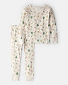 Toddler Festive Holiday PurelySoft Snug Fit 2-Piece Pajamas - Cream, image 1 of 6 slides