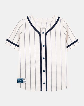 Kid Striped Baseball Button-Down Shirt - White, 