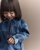 Toddler Girl Zip-Up Denim Shirt Dress with Shapes - Blue, image 5 of 6 slides