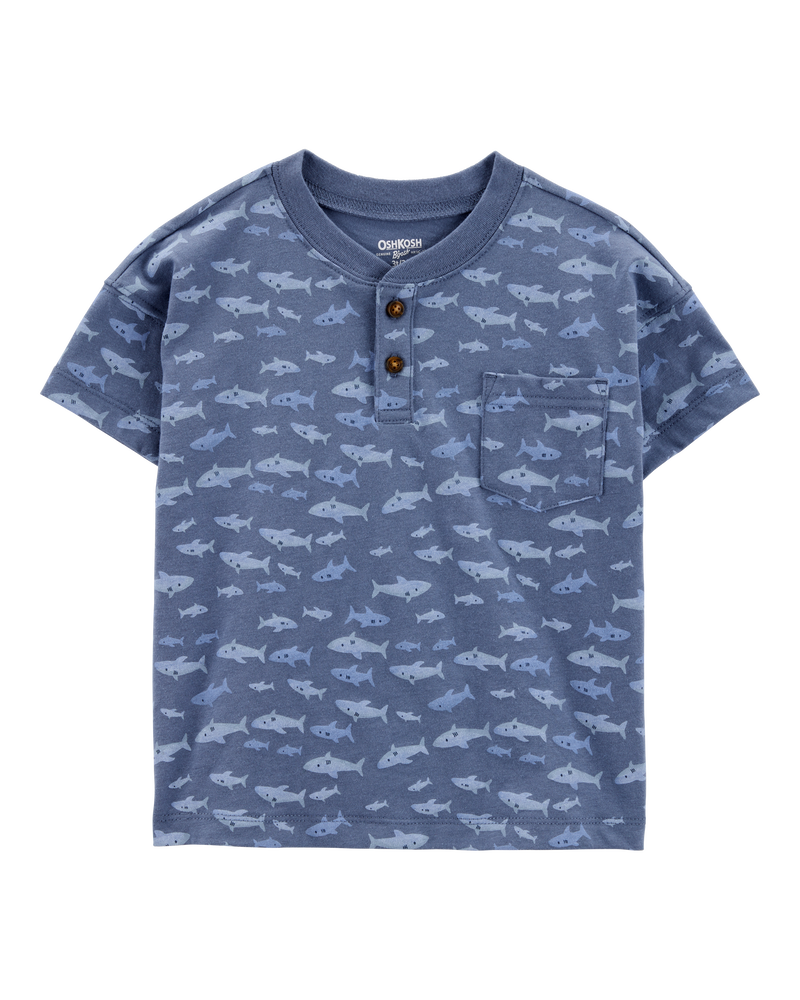 Baby Henley Fish Print Shirt - Blue, image 1 of 3 slides