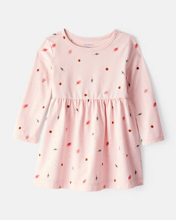 Baby Girl Leaf Print Long Sleeve Dress - Pink, 