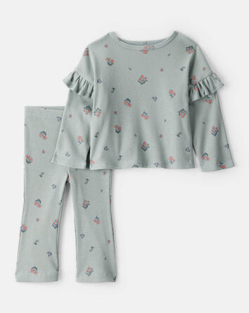 Baby Girl 2-Piece Floral Cotton Long-Sleeve Tee & Pant Set - Green, 