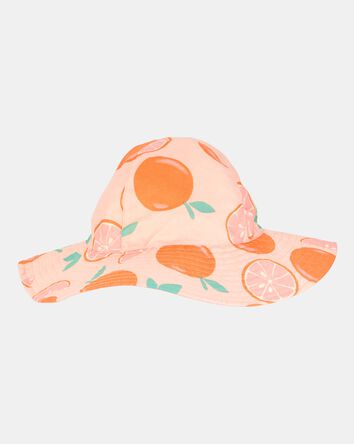Toddler Girl Orange Fruit Print Reversible Swim Hat - Orange/Peach, 