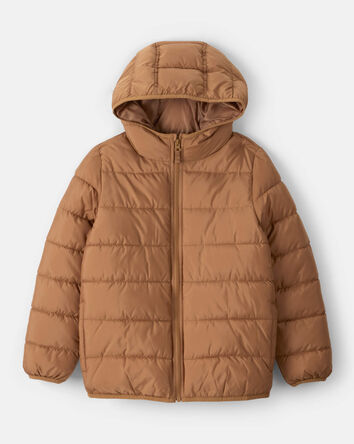 Kid Packable Hooded Puffer Jacket - Brown, 