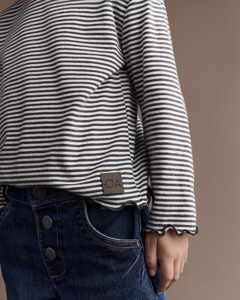 Toddler Girl Striped Ruffle Edge Long-Sleeve Top - Dark Grey/Ivory, image 3 of 6 slides