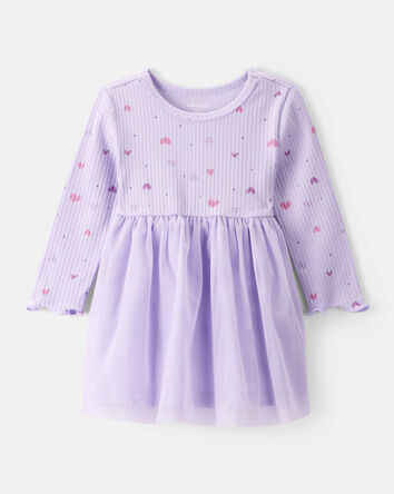 Baby Girl Heart Print Long-Sleeve Dress - Purple, 