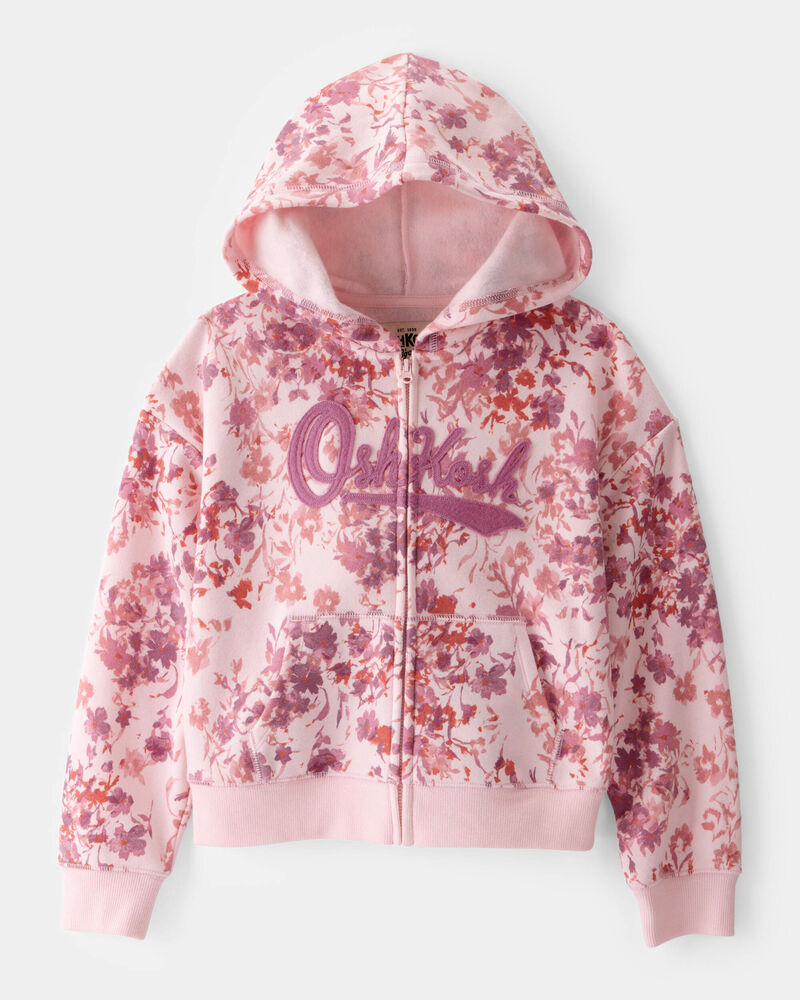 Girls 2-Piece DayDream Fleece Floral Hooded Zip-Up Jacket & Joggers Set - Pink, image 3 of 6 slides
