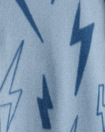 Boys Lightning Print Fleece Long-Sleeve Loose Fit 1-Piece Pajamas - Blue, 