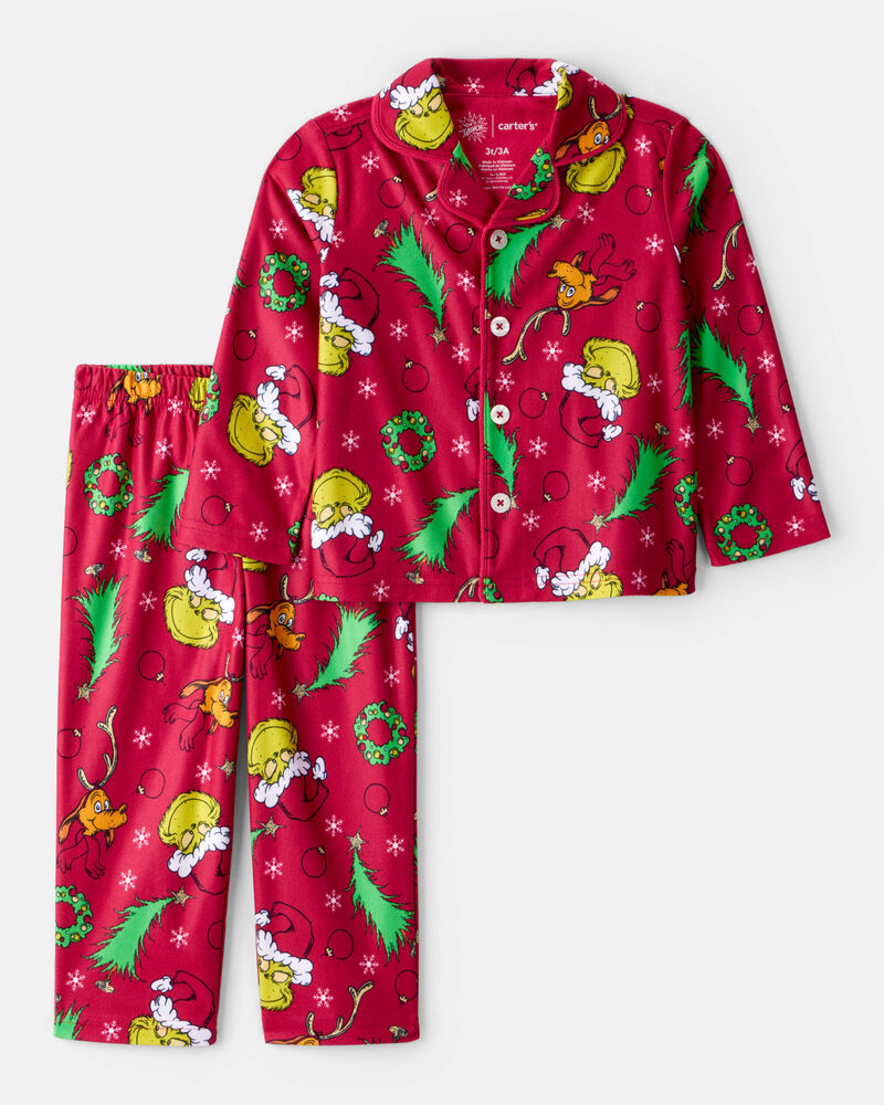 Toddler Dr. Seuss&trade; The Grinch Print Fleece Long-Sleeve Loose Fit 2-Piece Pajamas - Red, image 1 of 3 slides