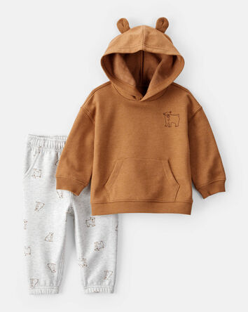Baby Boy DayDream Fleece Bear Print Long-Sleeve Tee & Pant Set - Brown, 