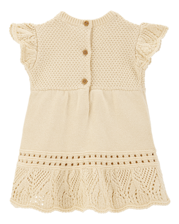 Baby Pointelle Sweater Dress- Cream, 