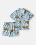 Toddler Boy 2-Piece Leopard Loose Fit Coat-Style Pajamas - Blue, image 1 of 3 slides