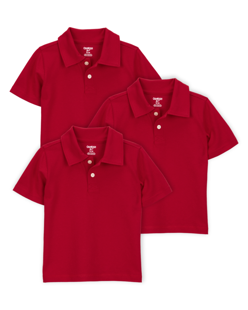 Toddler 3-Pack Pique Uniform Polo Shirts - Red, image 1 of 3 slides