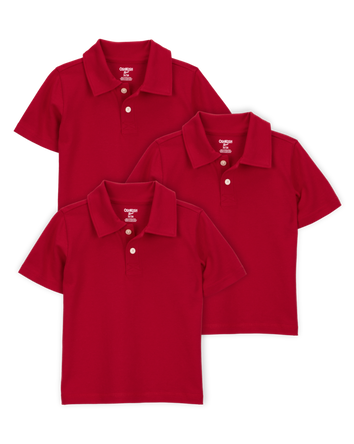 Toddler 3-Pack Pique Uniform Polo Shirts - Red, 