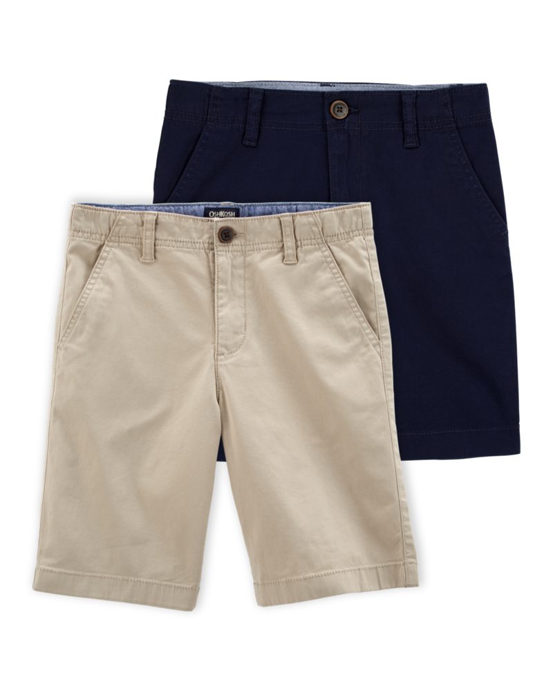 Boys 2-Pack Stretch Chino Uniform Shorts - Navy/Khaki, image 1 of 7 slides