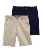 Boys 2-Pack Stretch Chino Uniform Shorts - Navy/Khaki, image 1 of 7 slides