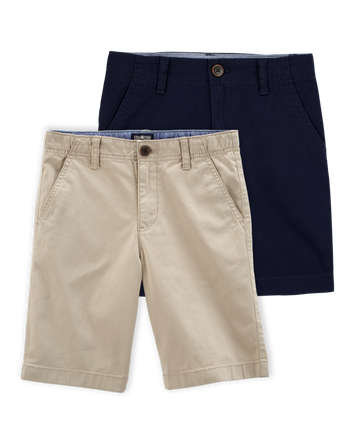 Boys 2-Pack Stretch Chino Uniform Shorts - Navy/Khaki, 