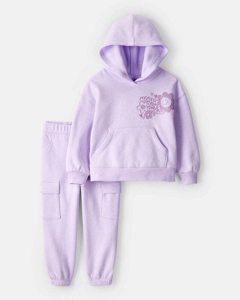 Toddler Girl 2-Piece DayDream Fleece Flower Graphic Long-Sleeve Hoodie & Pant Set - Purple, image 1 of 8 slides