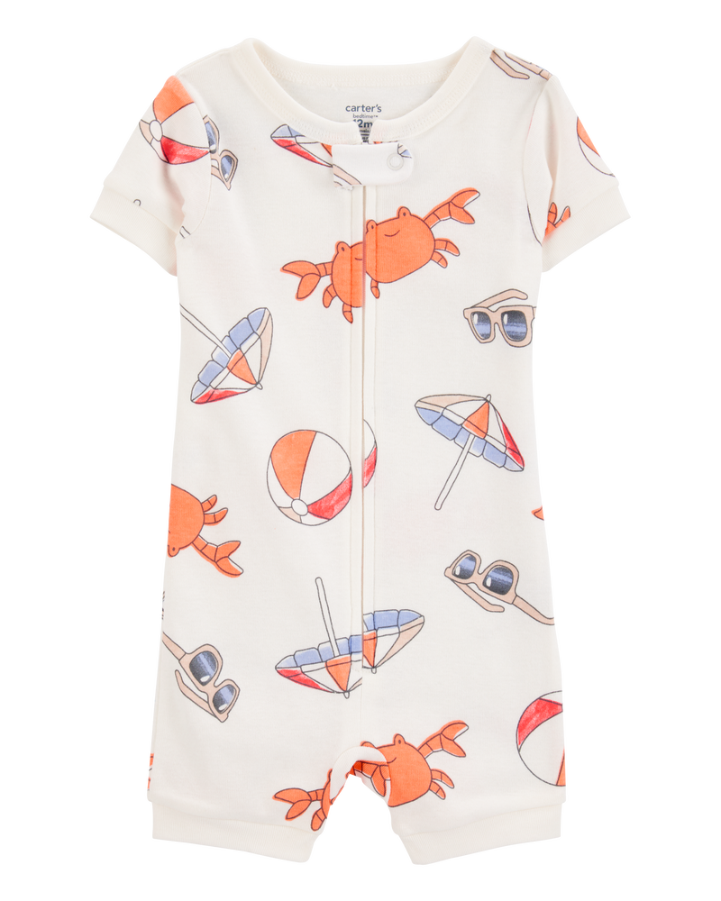 Baby Boy 1-Piece Beach Crab 100% Snug Fit Cotton Romper Pajamas - Ivory, image 1 of 3 slides
