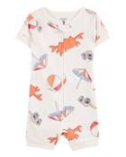 Baby Boy 1-Piece Beach Crab 100% Snug Fit Cotton Romper Pajamas - Ivory, image 1 of 3 slides